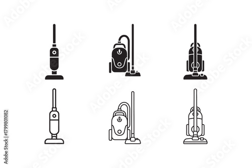 Vacuum cleaner silhouette with outline household appliance icon set