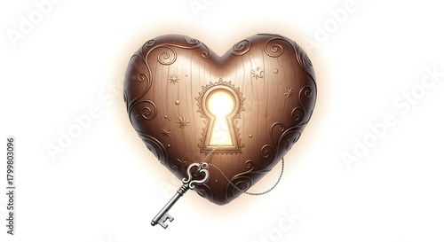 Ornate Heart with Key and Glowing Keyhole