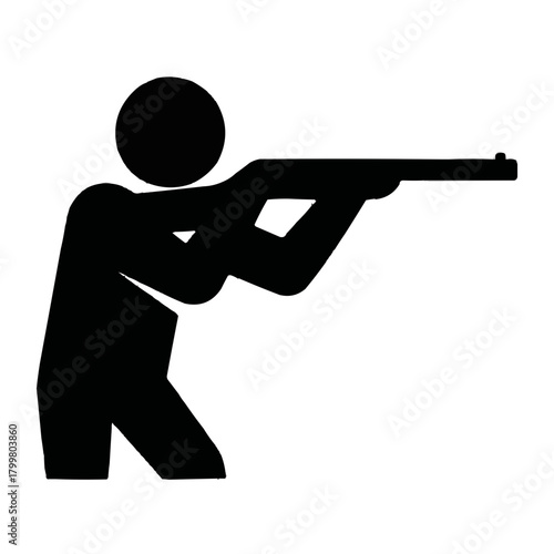 Precise marksman aiming rifle, focused concentration, hunting sport, minimalist silhouette, vector art, hunting season, game, target practice, shooting range
