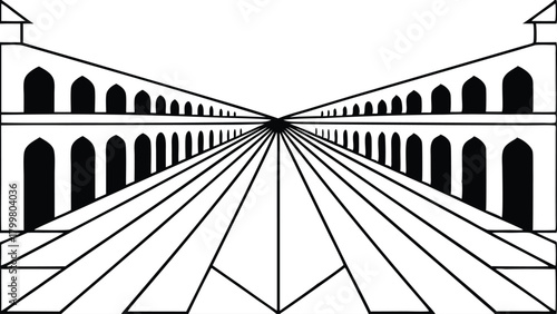 Architectural Perspective of Arched Hallway with Converging Lines architecture corridor