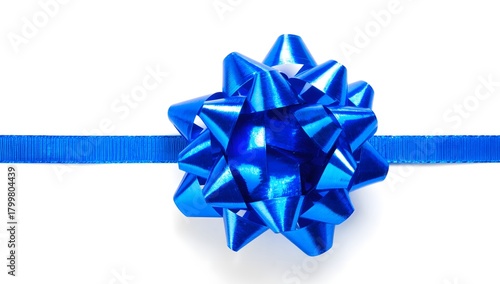 Blue Decorative Bow on Ribbon for Gift Presentation and Celebration