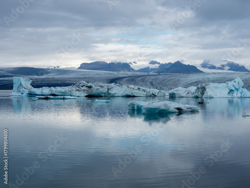 Icebergs floating in Iceland's Jokulsarlon Glacier Lagoon in early morning