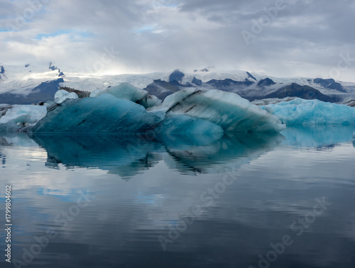 Icebergs floating in Iceland's Jokulsarlon Glacier Lagoon in early morning