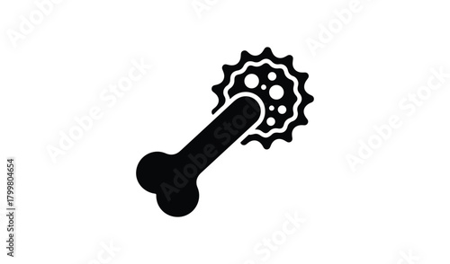 Black silhouette of a bone with a spiky microbe attached