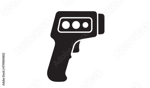 Black silhouette of an infrared thermometer gun on a white background