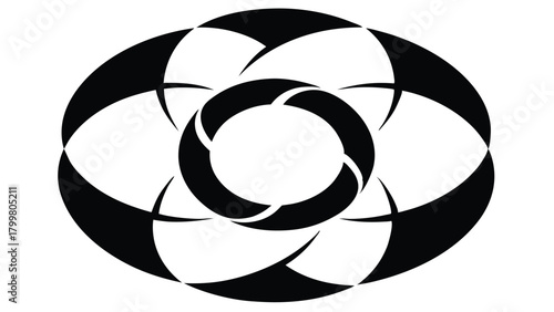Black and White Abstract Circular Geometric Flower or Lens Design vector illustration