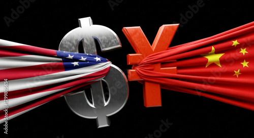 A dollar sign is wrapped around a red and white flag