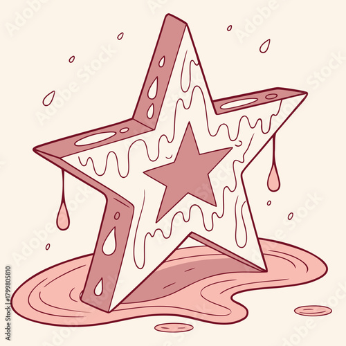 Melting star illustration with dripping effect and puddle