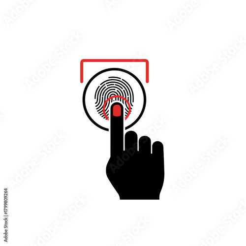 Finger pressing fingerprint scanner icon in modern design  