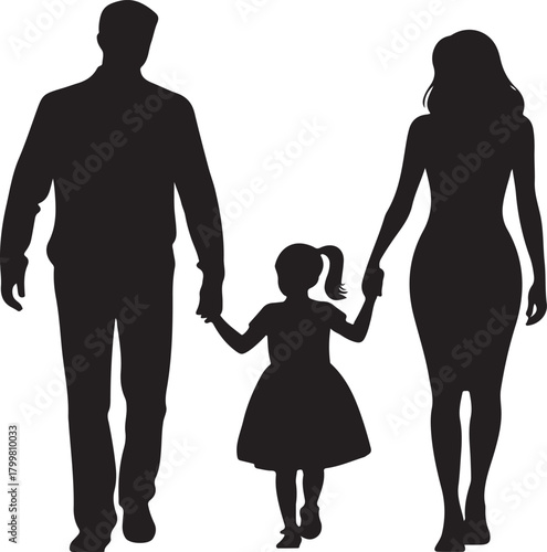 Black silhouette of a family a father mother and daughter walking hand in hand vector