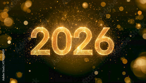 Golden 2026 Glittering Numbers with Sparkling Light and Festive New Year Celebration Background