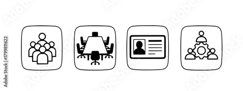 Vecter design Business team meeting conference id card and teamwork icons vector graphic design concept element silhouette
