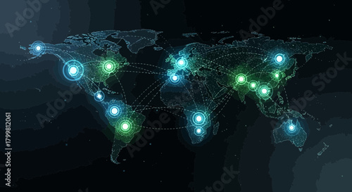 Global network connections world map data visualization
