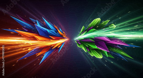 Colorful abstract energy bursts collision dynamic movement