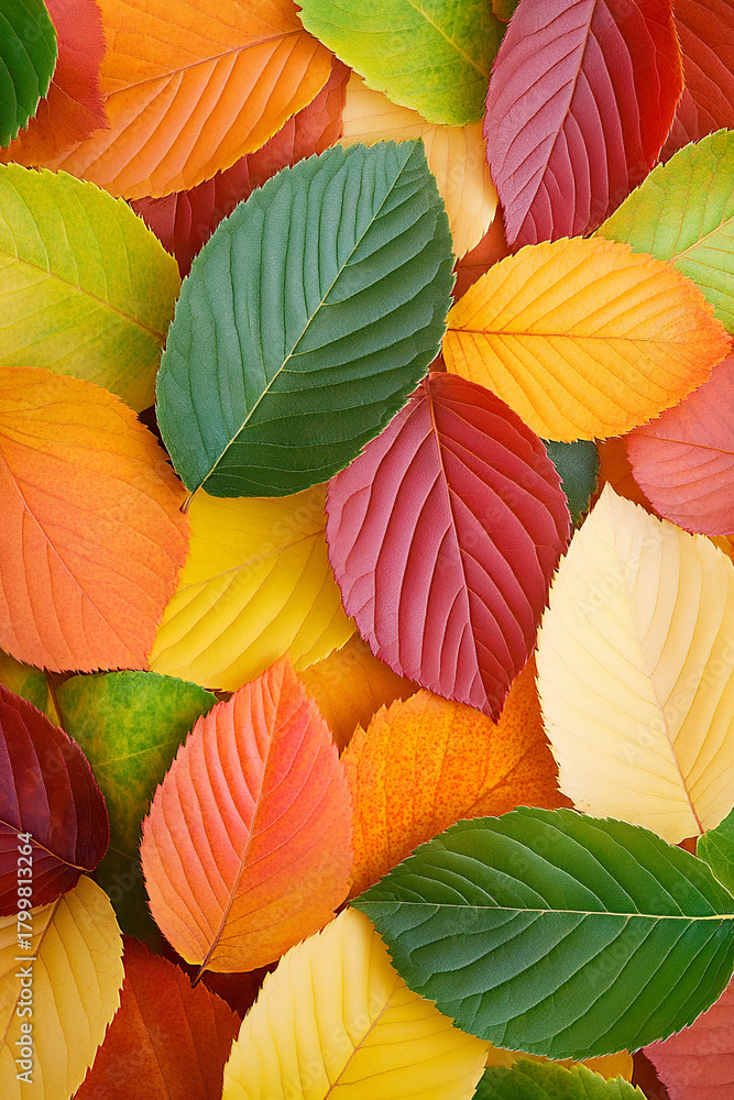 Obraz premium Colorful autumn leaves in vibrant fall foliage pattern