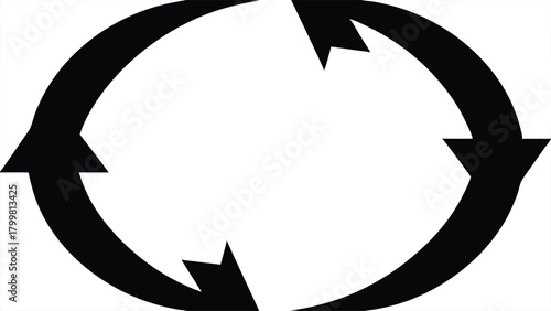 Black Circular Arrow Symbol Representing Recycling or Rotation on White Background vector illustration