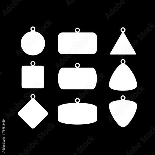 Dog tag template set icons isolated on black background