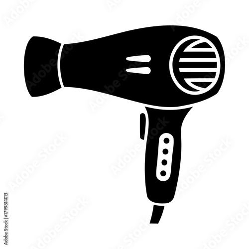 A black silhouette hair dryer icon design