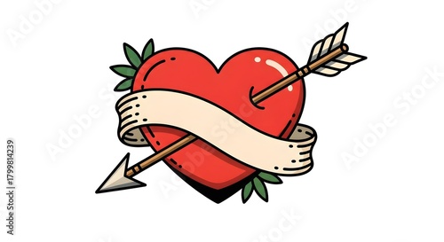 Heart with Arrow and Banner Tattoo Style Illustration