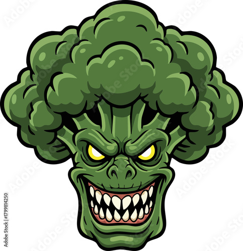 Angry broccoli monster character illustration