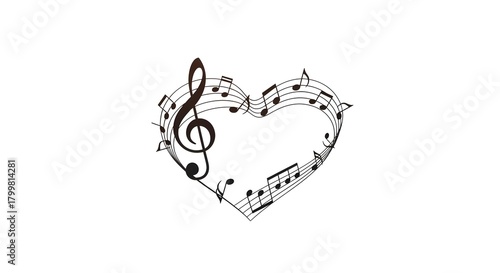 Musical Heart with Notes and Clef Illustration
