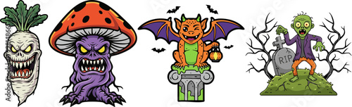 Spooky Halloween Monsters and Creatures Characters Collection