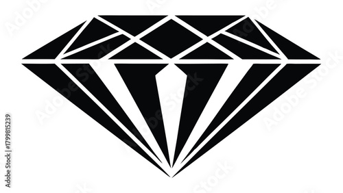 Bold Black Diamond Shape with Geometric Facets on White gemstone jewel