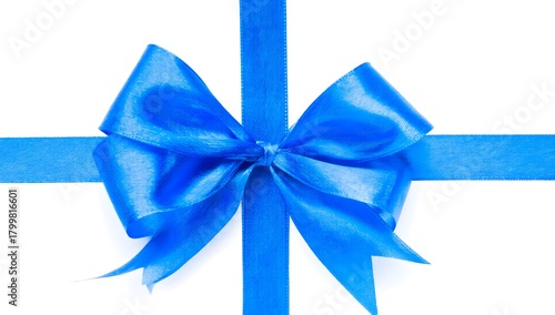 Elegant Blue Ribbon Bow on White Gift Box for Special Occasions