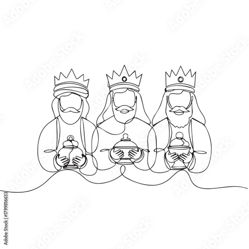 Three Wise Men. Epiphany celebration. Traditional Spanish Three Kings Day. Isolated Flat Vector Characters.