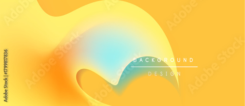 Abstract fluid shapes blend yellow, orange, turquoise hues. Modern design element for backgrounds, presentations. Minimalist aesthetic.