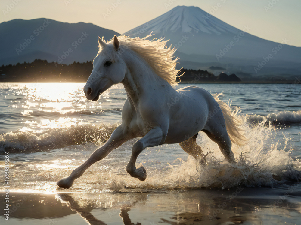 Fototapeta premium A thoroughbred sprinting at full speed.
