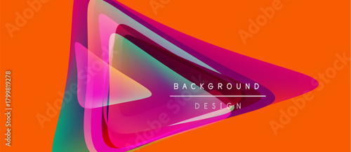 Abstract vibrant design. Overlapping shapes create dynamic visual effect. Orange background enhances colorful layers, text present.