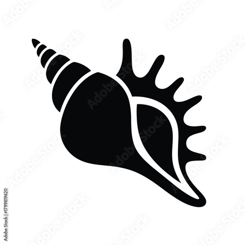 Black silhouette of a spiky seashell on a white background