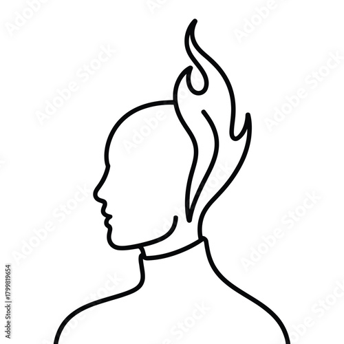 Abstract line art of a human head with a flame erupting from the top
