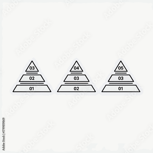 Three tiered pyramid diagrams with numbered levels on white background