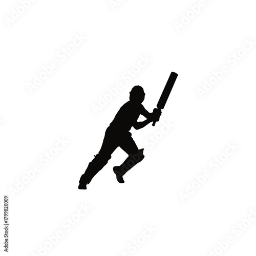 Silhouette of a cricket batsman in action swinging a bat on a white background