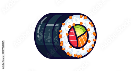 Stylized Sushi Roll with Colorful Filling and Sesame Seeds.