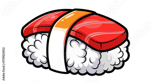 Vibrant cartoon illustration of fresh tuna nigiri sushi.