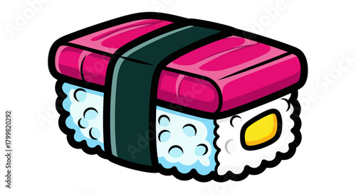 Stylized illustration of a single piece of tuna sushi.