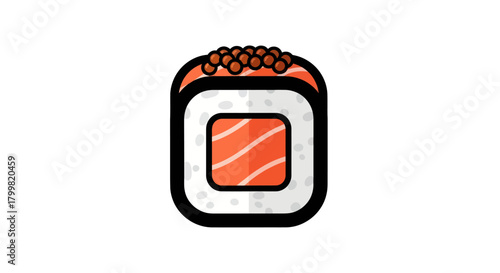 Stylized Sushi Roll with Salmon and Roe Topping Illustration.