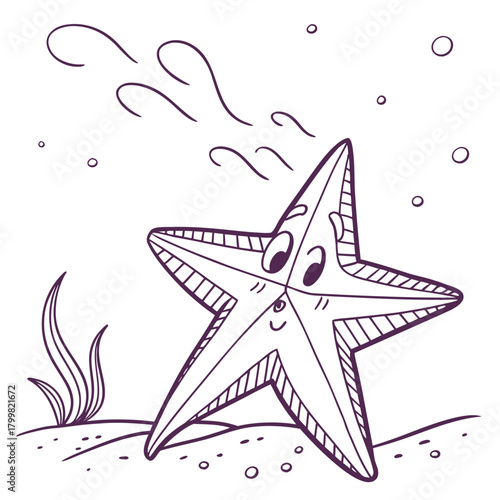 Cute starfish with big eyes on the seabed isolated on