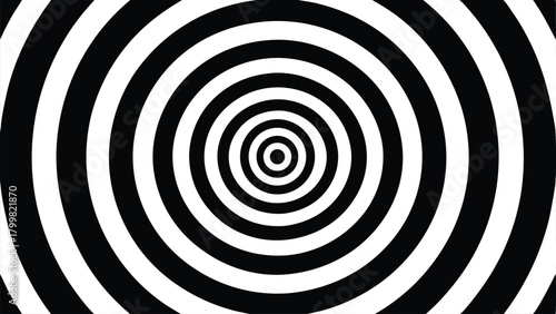 Hypnotic black and white concentric circles creating a deep tunnel effect abstract pattern