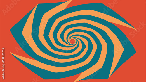 Hypnotic Swirl Pattern In Teal And Orange On Red Background abstract geometric