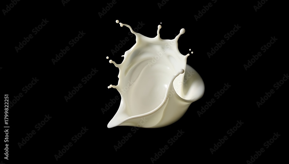 Naklejka premium A dynamic splash of fresh milk frozen in midair against a stark black background in studio shot milk