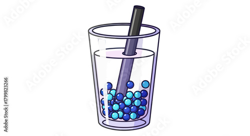 Refreshing Bubble Tea Drink with Colorful Tapioca Pearls and Straw.