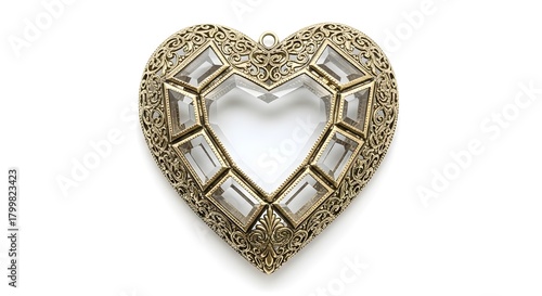 Ornate Gold Heart with Clear Crystal Inlay