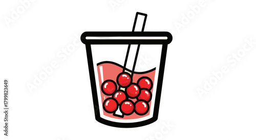 Refreshing Bubble Tea Drink with Red Boba Pearls and Straw.