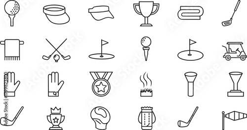 Mega Set of Hand Drawn Golf Sport and Equipment Doodle Outline Icons Vector Illustration