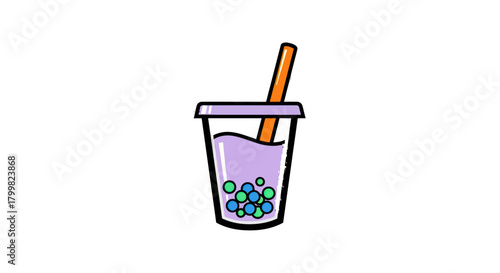 Refreshing bubble tea beverage with colorful tapioca pearls and straw.