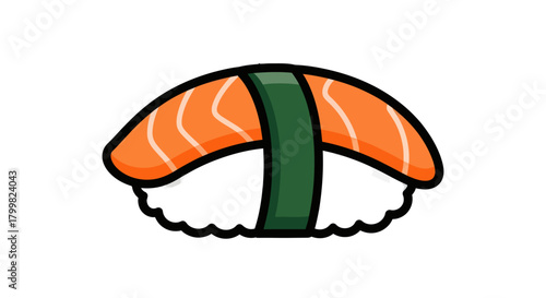 Simple cartoon illustration of Japanese salmon nigiri sushi.
